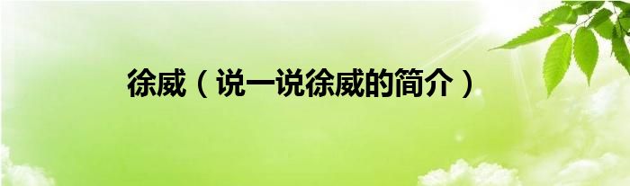 徐威【说一说徐威的简介】