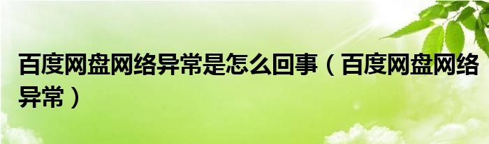 百度网盘网络异常是怎么回事【百度网盘网络异常】