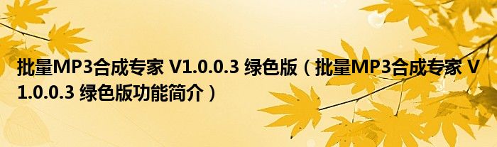 批量MP3合成专家 V1.0.0.3 绿色版【批量MP3合成专家 V1.0.0.3 绿色版功能简介】