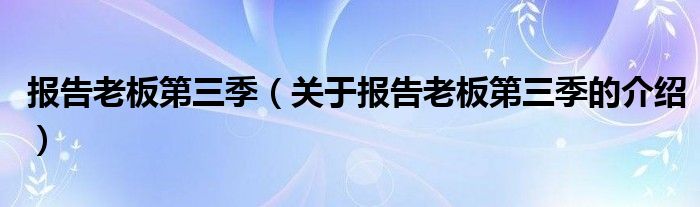 报告老板第三季【关于报告老板第三季的介绍】