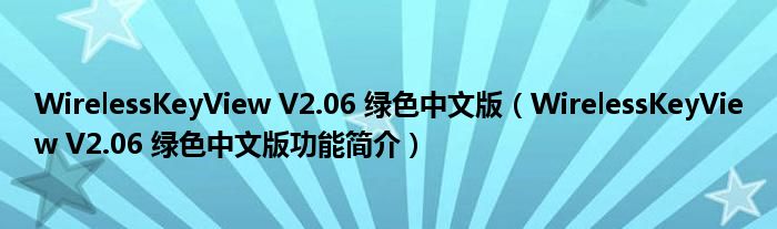 WirelessKeyView V2.06 绿色中文版【WirelessKeyView V2.06 绿色中文版功能简介】