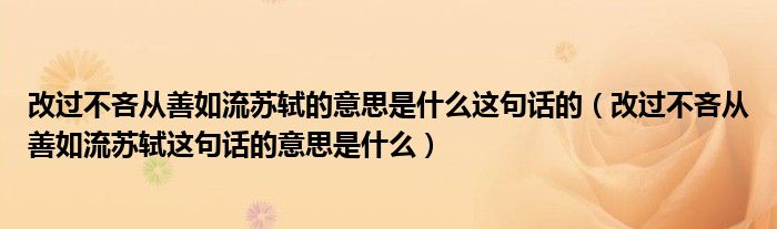 改过不吝从善如流苏轼的意思是什么这句话的【改过不吝从善如流苏轼这句话的意思是什么】