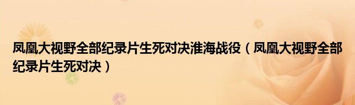 凤凰大视野全部纪录片生死对决淮海战役【凤凰大视野全部纪录片生死对决】