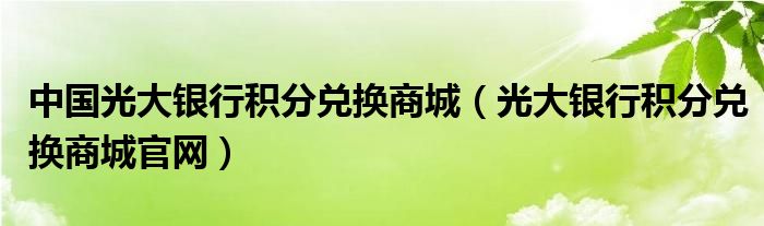 中国光大银行积分兑换商城【光大银行积分兑换商城官网】