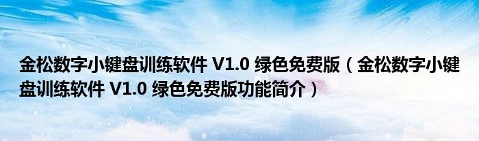 金松数字小键盘训练软件 V1.0 绿色免费版【金松数字小键盘训练软件 V1.0 绿色免费版功能简介】