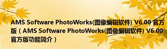 AMS Software PhotoWorks(图像编辑软件) V6.00 官方版【AMS Software PhotoWorks(图像编辑软件) V6.00 官方版功能简介】