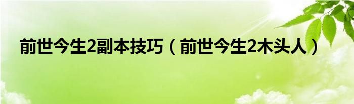 前世今生2副本技巧【前世今生2木头人】