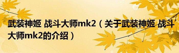 武装神姬 战斗大师mk2【关于武装神姬 战斗大师mk2的介绍】