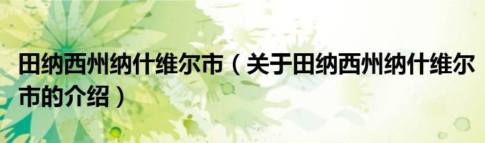 田纳西州纳什维尔市【关于田纳西州纳什维尔市的介绍】