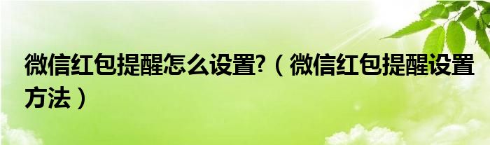 微信红包提醒怎么设置?【微信红包提醒设置方法】