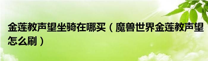 金莲教声望坐骑在哪买【魔兽世界金莲教声望怎么刷】