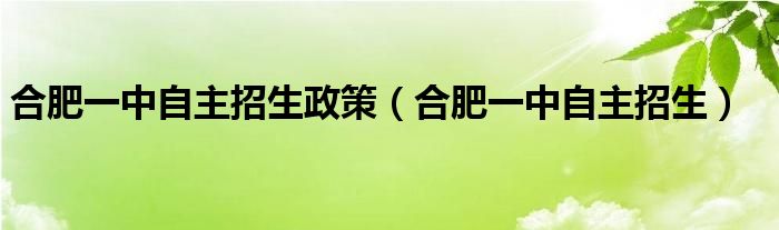 合肥一中自主招生政策【合肥一中自主招生】