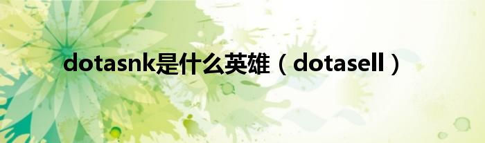 dotasnk是什么英雄【dotasell】