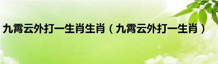 九霄云外打一生肖生肖【九霄云外打一生肖】