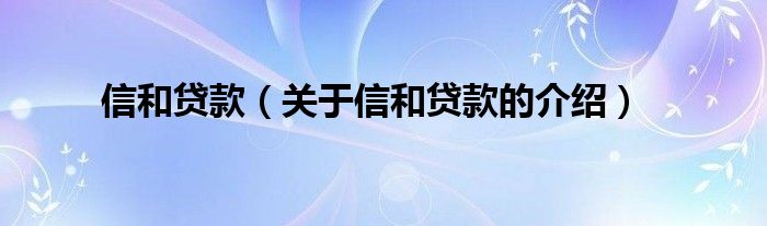 信和贷款【关于信和贷款的介绍】