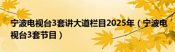 宁波电视台3套讲大道栏目2025年【宁波电视台3套节目】