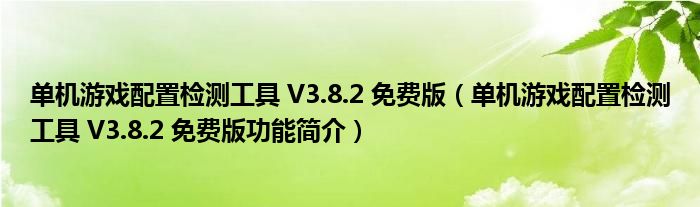 单机游戏配置检测工具 V3.8.2 免费版【单机游戏配置检测工具 V3.8.2 免费版功能简介】