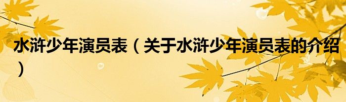 水浒少年演员表【关于水浒少年演员表的介绍】