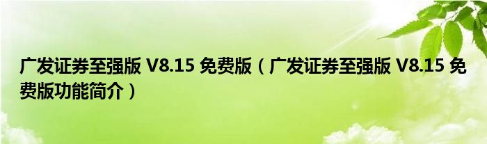 广发证券至强版 V8.15 免费版【广发证券至强版 V8.15 免费版功能简介】