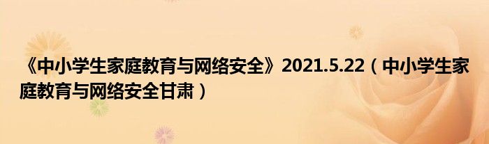 《中小学生家庭教育与网络安全》2021.5.22【中小学生家庭教育与网络安全甘肃】