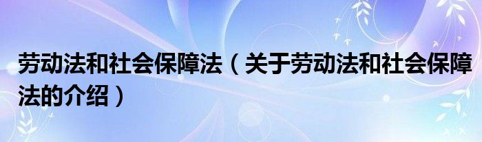 劳动法和社会保障法【关于劳动法和社会保障法的介绍】