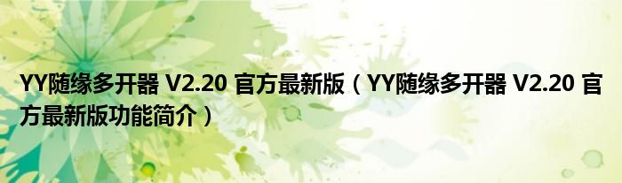 YY随缘多开器 V2.20 官方最新版【YY随缘多开器 V2.20 官方最新版功能简介】