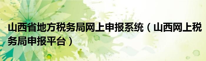 山西省地方税务局网上申报系统【山西网上税务局申报平台】