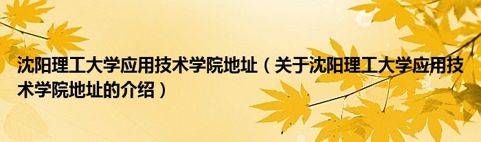 沈阳理工大学应用技术学院地址【关于沈阳理工大学应用技术学院地址的介绍】