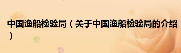 中国渔船检验局【关于中国渔船检验局的介绍】