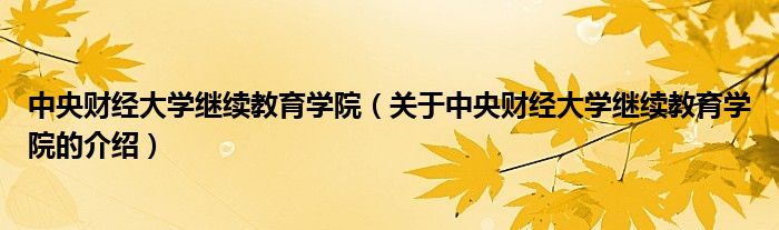 中央财经大学继续教育学院【关于中央财经大学继续教育学院的介绍】