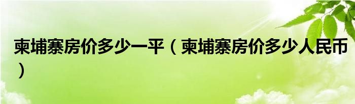 柬埔寨房价多少一平【柬埔寨房价多少人民币】