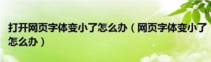 打开网页字体变小了怎么办【网页字体变小了怎么办】