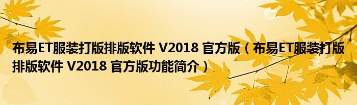 布易ET服装打版排版软件 V2018 官方版【布易ET服装打版排版软件 V2018 官方版功能简介】