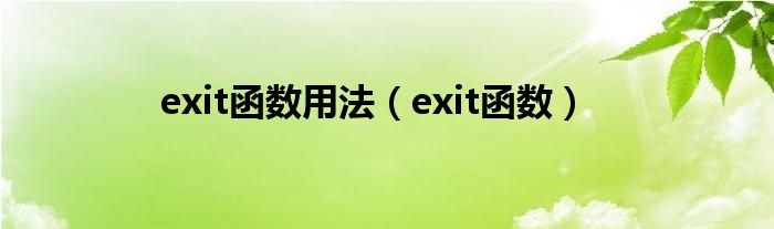 exit函数用法【exit函数】