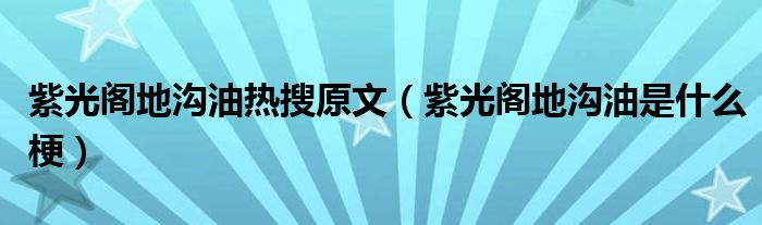 紫光阁地沟油热搜原文【紫光阁地沟油是什么梗】