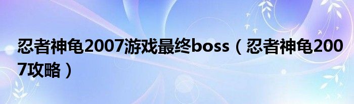 忍者神龟2007游戏最终boss【忍者神龟2007攻略】