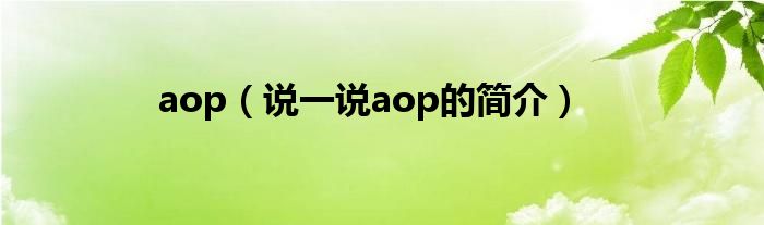 aop【说一说aop的简介】