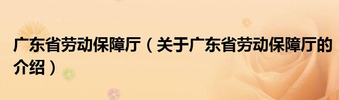 广东省劳动保障厅【关于广东省劳动保障厅的介绍】