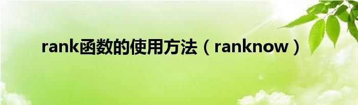 rank函数的使用方法【ranknow】