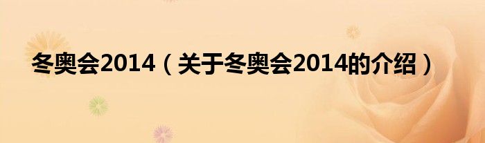 冬奥会2014【关于冬奥会2014的介绍】