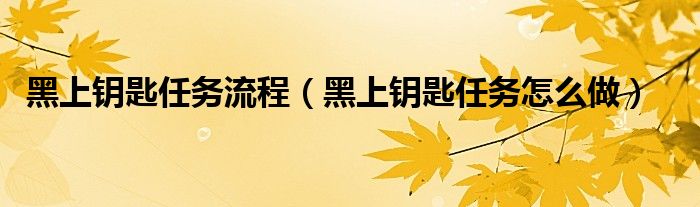 黑上钥匙任务流程【黑上钥匙任务怎么做】