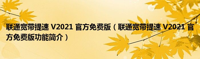 联通宽带提速 V2021 官方免费版【联通宽带提速 V2021 官方免费版功能简介】