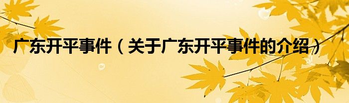 广东开平事件【关于广东开平事件的介绍】