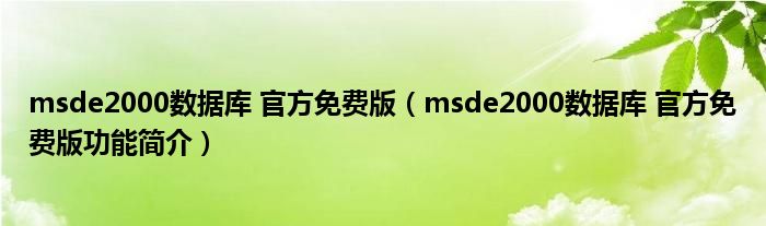 msde2000数据库 官方免费版【msde2000数据库 官方免费版功能简介】