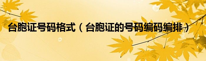 台胞证号码格式【台胞证的号码编码编排】