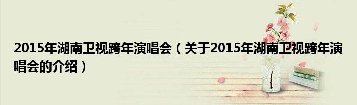 2015年湖南卫视跨年演唱会【关于2015年湖南卫视跨年演唱会的介绍】