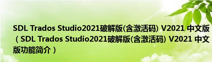 SDL Trados Studio2021破解版(含激活码) V2021 中文版【SDL Trados Studio2021破解版(含激活码) V2021 中文版功能简介】