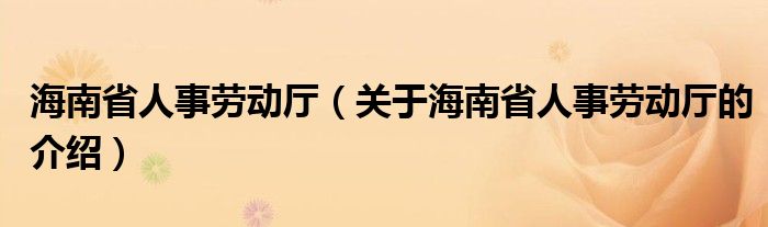 海南省人事劳动厅【关于海南省人事劳动厅的介绍】