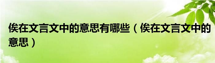 俟在文言文中的意思有哪些【俟在文言文中的意思】