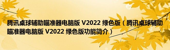 腾讯桌球辅助瞄准器电脑版 V2022 绿色版【腾讯桌球辅助瞄准器电脑版 V2022 绿色版功能简介】